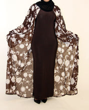 Load image into Gallery viewer, Suhana Floral Chocolate Brown Abaya
